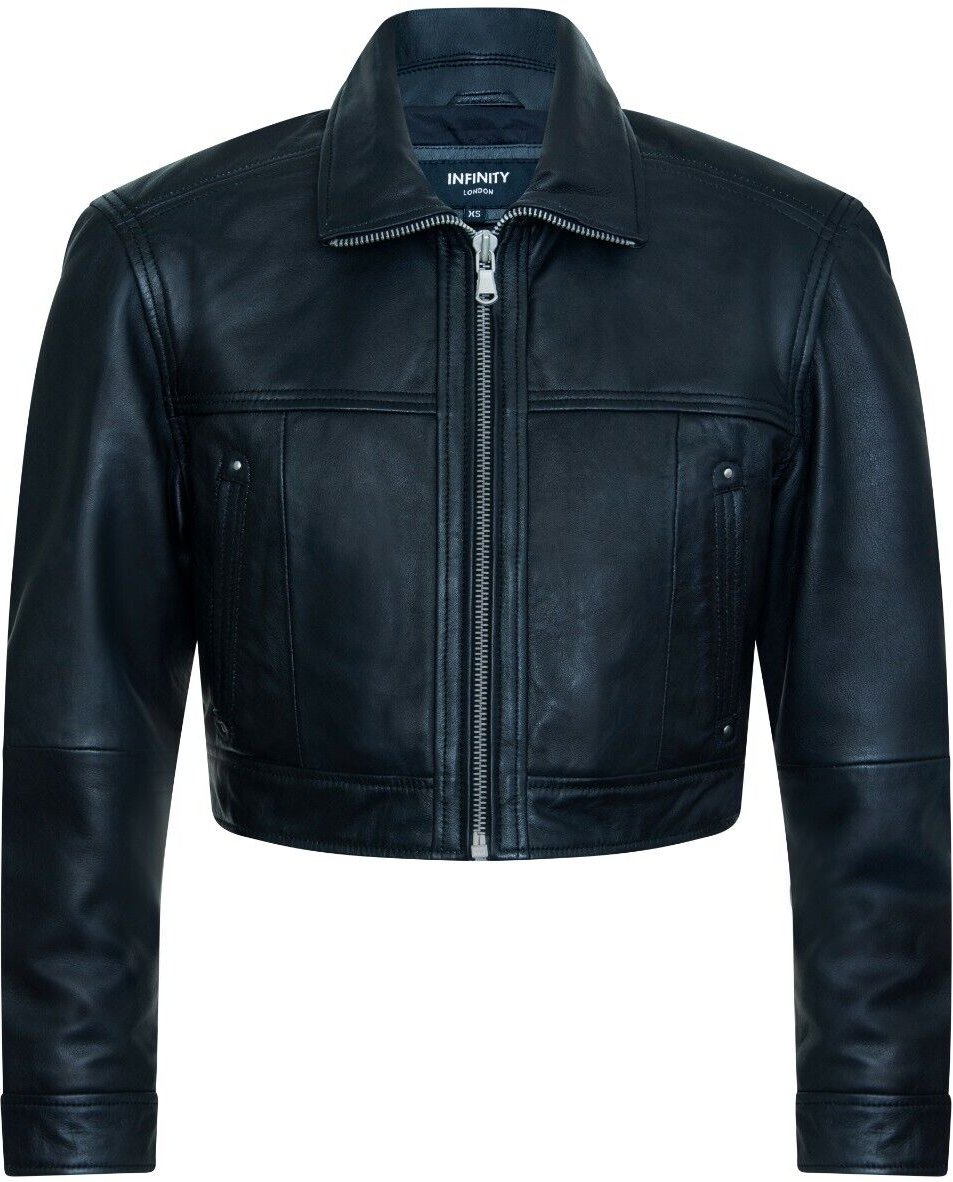 Schwarze kurze Biker-Lederjacke f�r Damen � Dubai