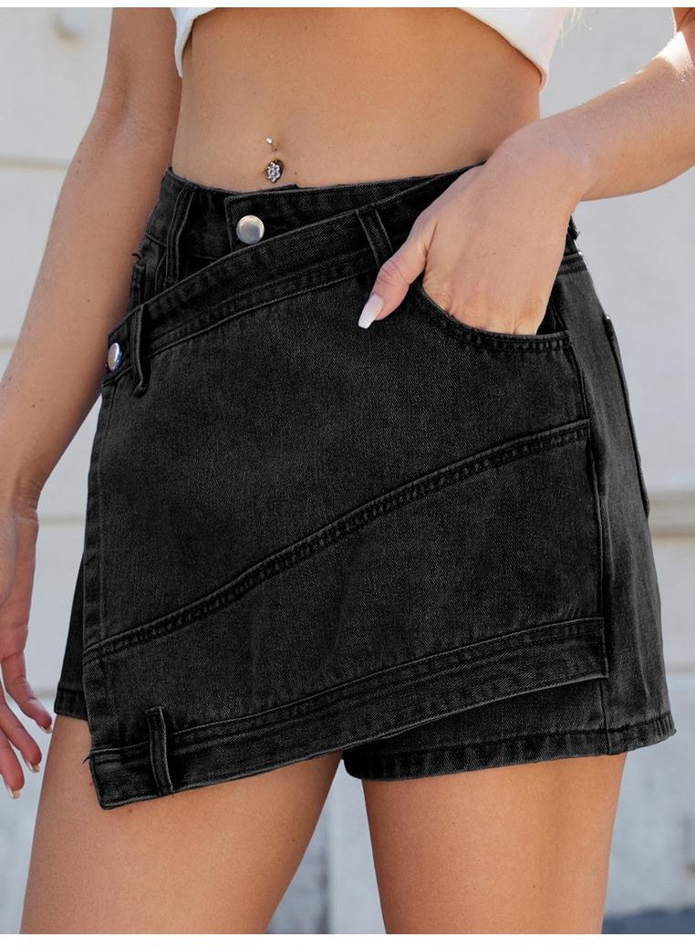 Damen asymmetrischer Denim-Skort mit Taschen