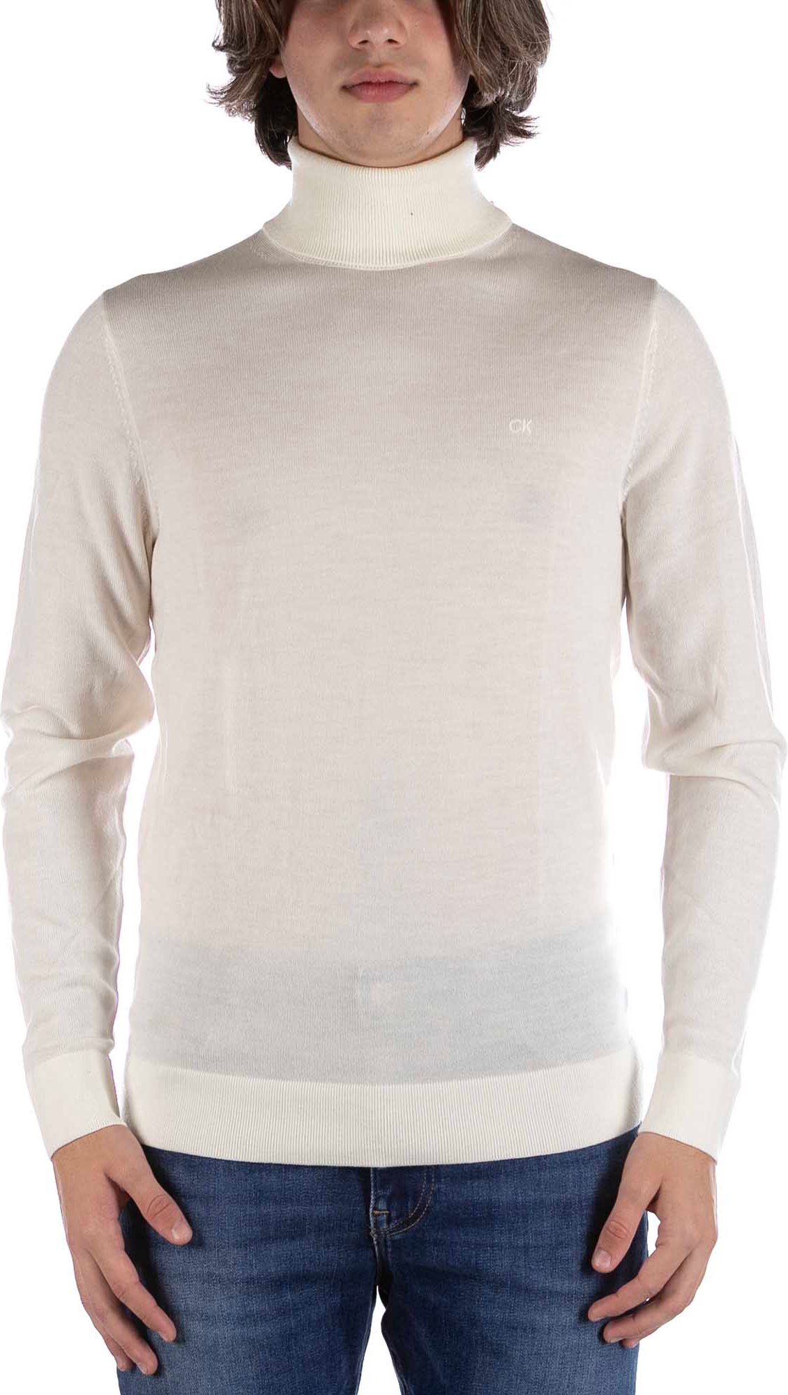 Calvin Klein Superior Rollkragenpullover aus Wolle in Creme