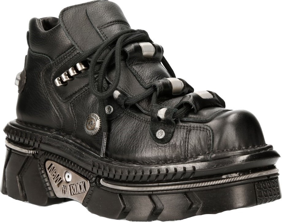 New Rock Unisex-Gothic-Techno-Stiefel aus metallischem schwarzem Leder – M-215-S6