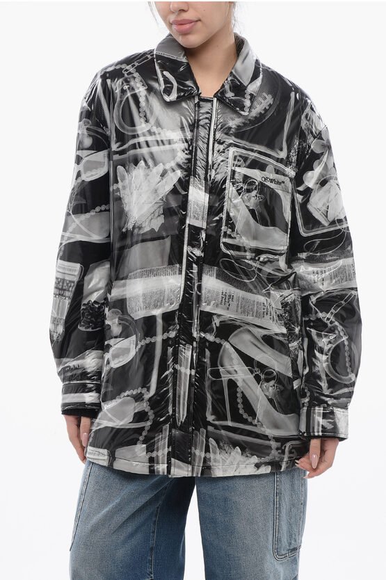 Bedruckte XRAY-gepolsterte Windjacke aus Nylon in Schwarz und Weiß