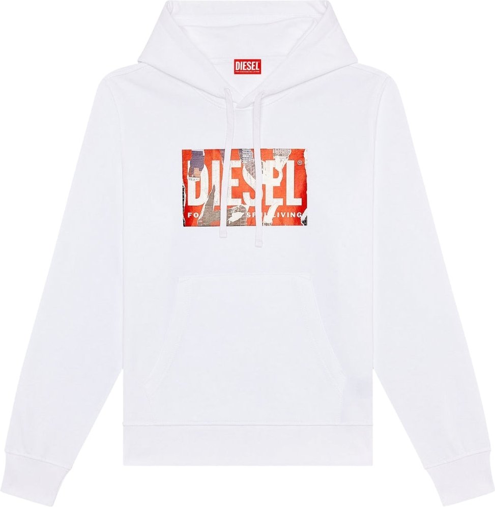 Weißer Kapuzenpullover mit zerrissenem Logo von Diesel