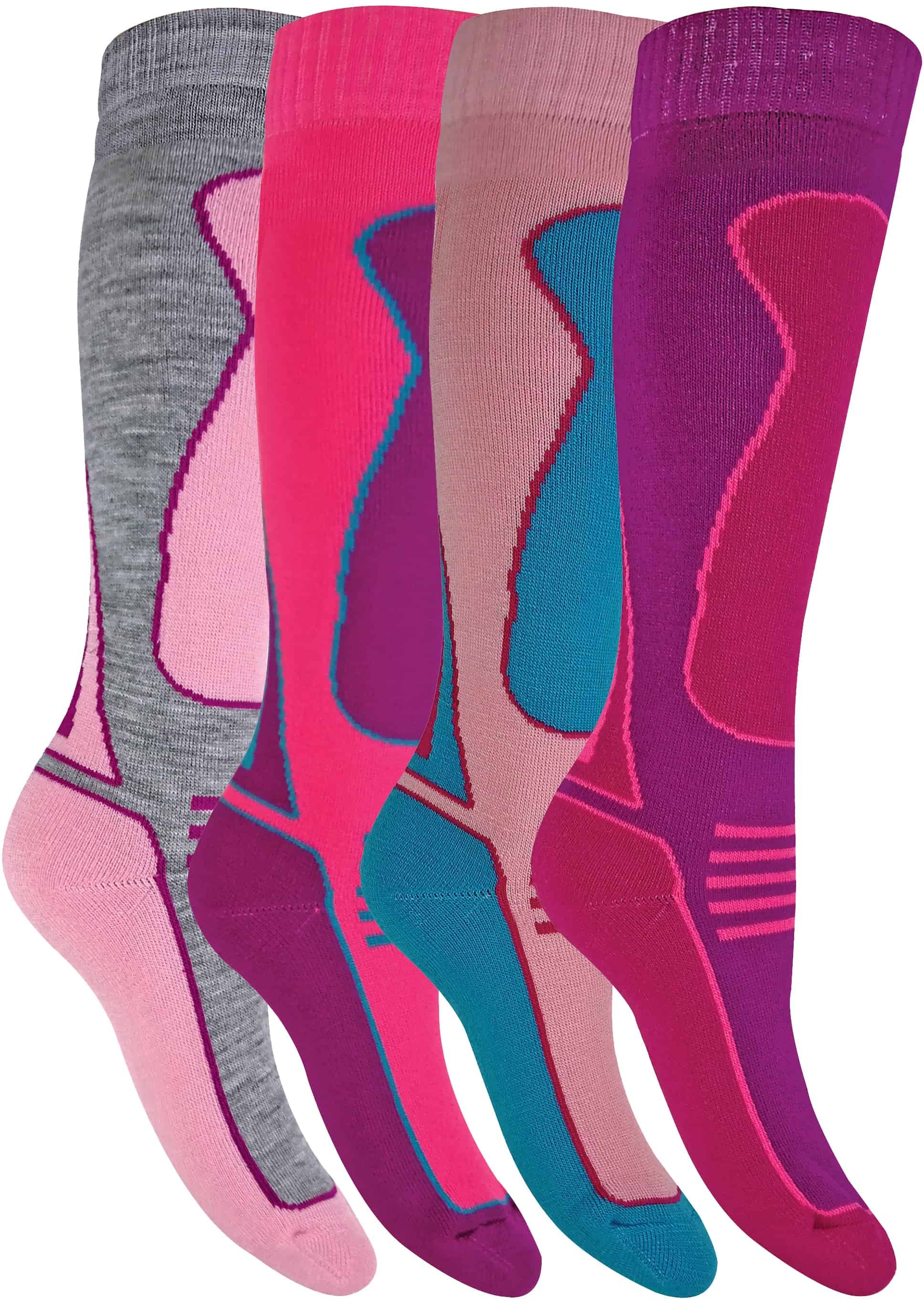 Thumbnail - 4 Paar Herren Damen Kinder Lange Kniestrümpfe aus Wollmischung Ski Socken