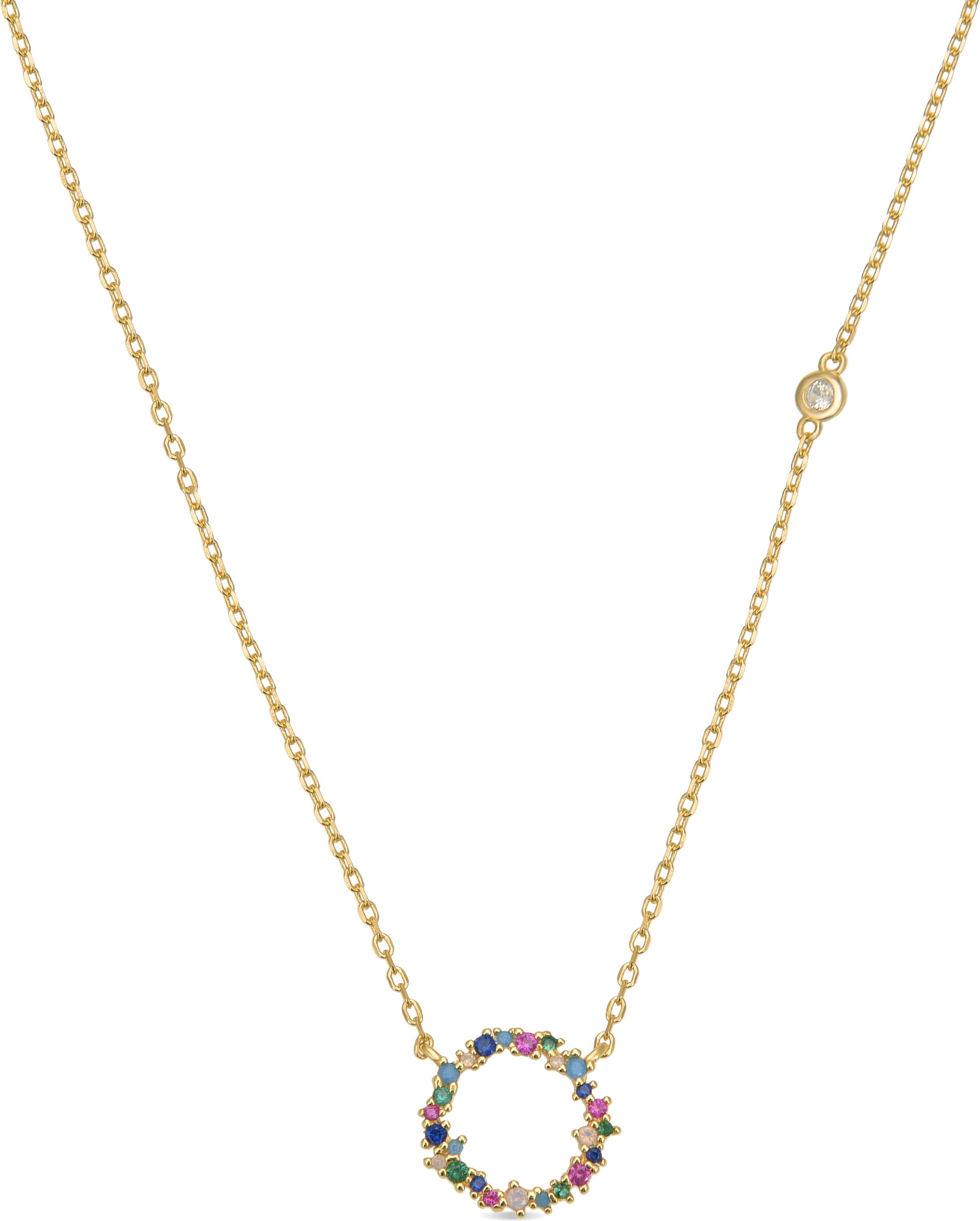 Luxenter Halsschmuck aus 925er Sterlingsilber mit mehrfarbigen Zirkonias in 18K Gelbgold - Thilak