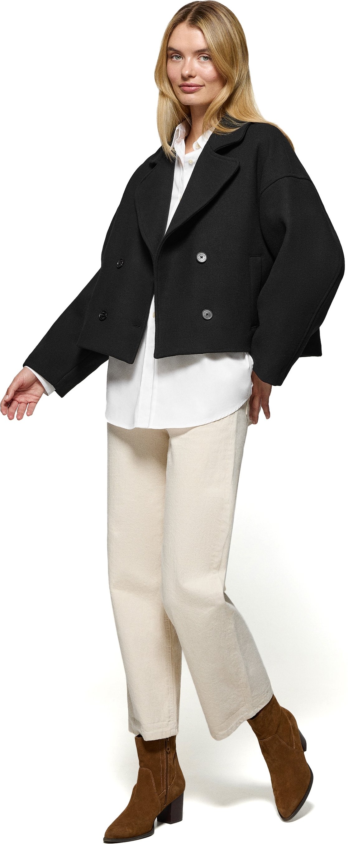 Kurzmantel Lona schwarz mit überkreuzter Knöpfung und Polo Club Details