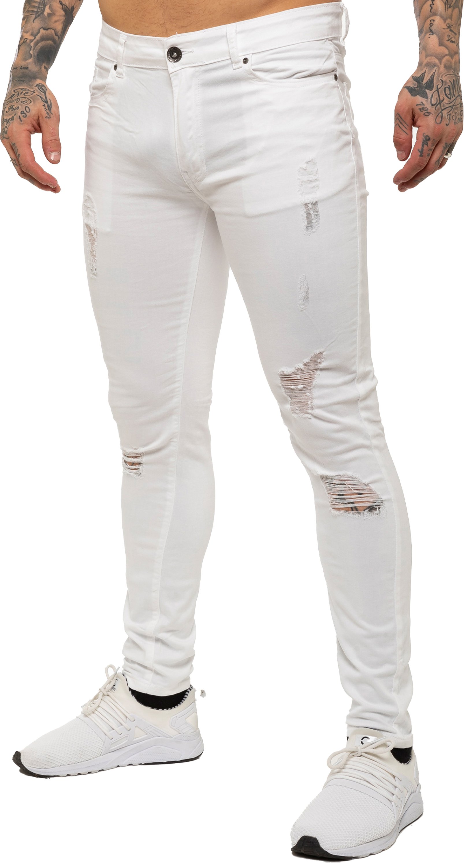 Enzo Herren Skinny Ripped Jeans