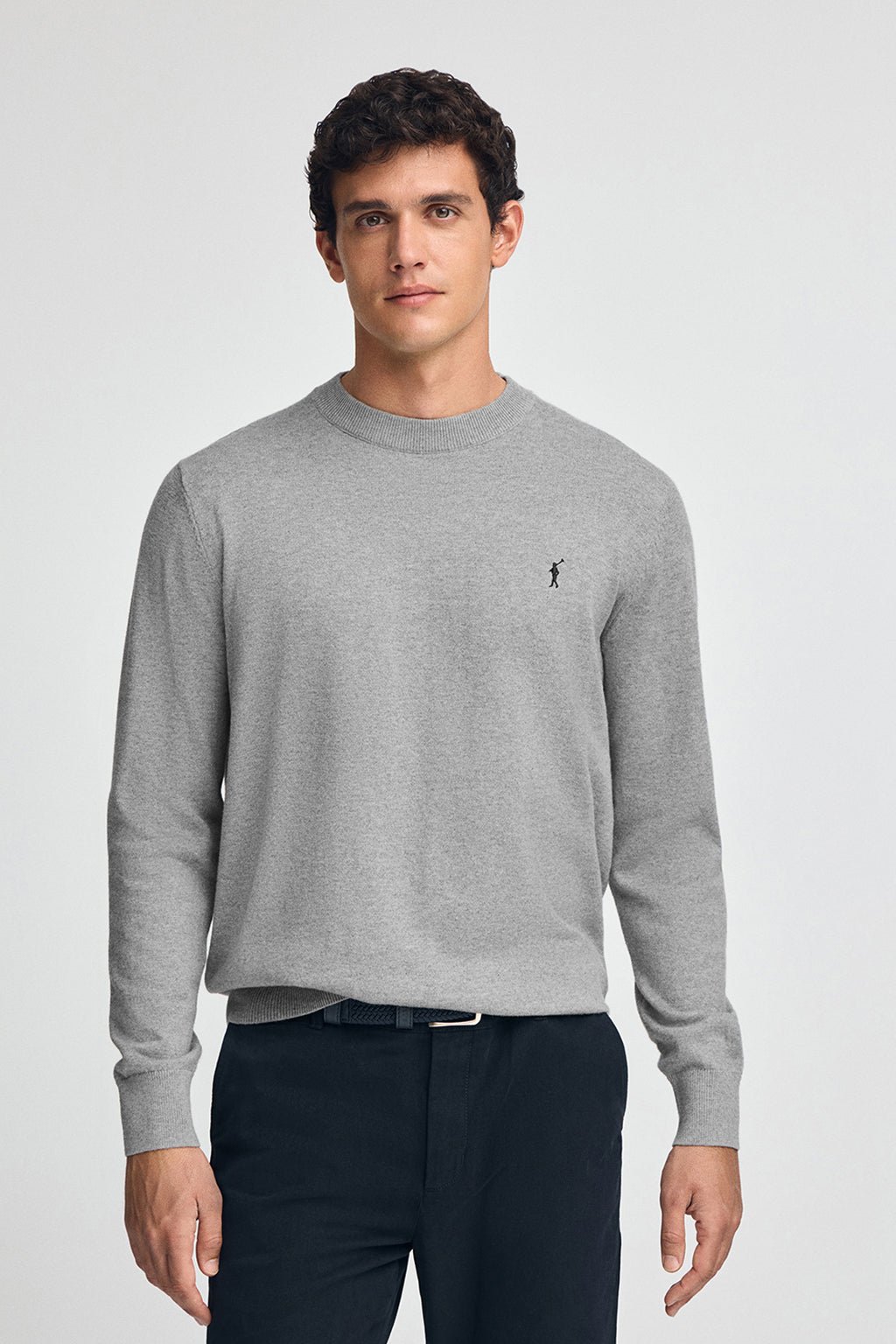 Pullover grau meliert aus Wollgemisch mit gesticktem Rigby Go-Logo