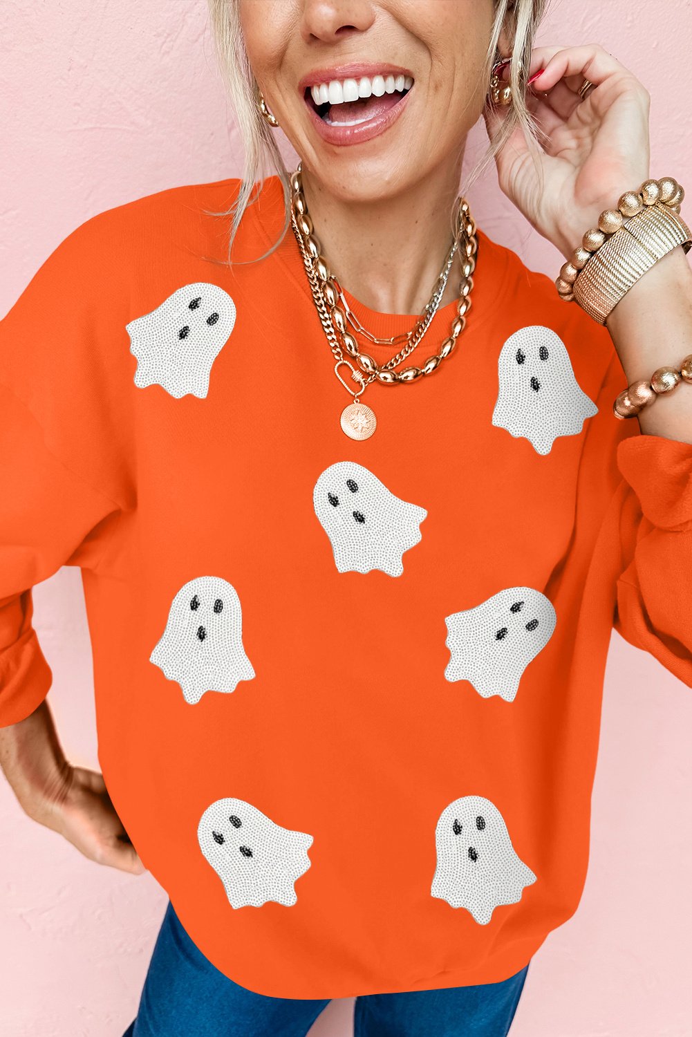 Ghost Print Rundhals Sweatshirt