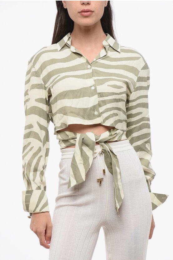 Kurzes Hemd mit Animal-Muster und Knotendetail in Beige, Verde
