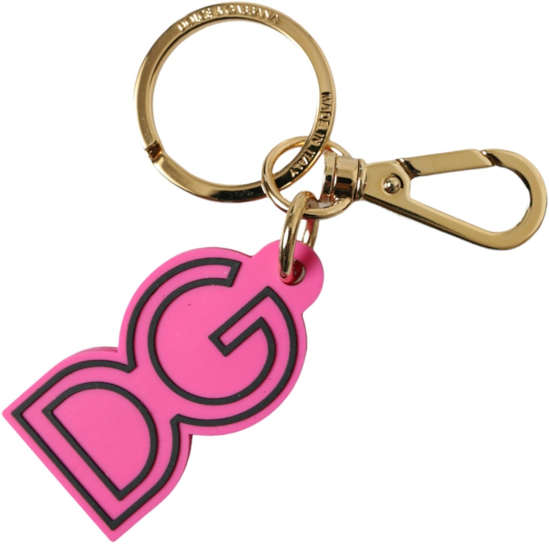 Dolce & Gabbana Pink Gummi Goldfarbener Metall DG Logo Schlüsselanhänger Schlüsselring