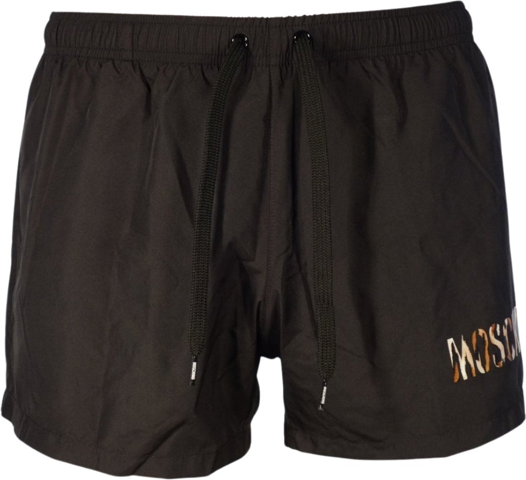 Schwarze kurze Badeshorts mit kleinem Leopardenmuster von Moschino