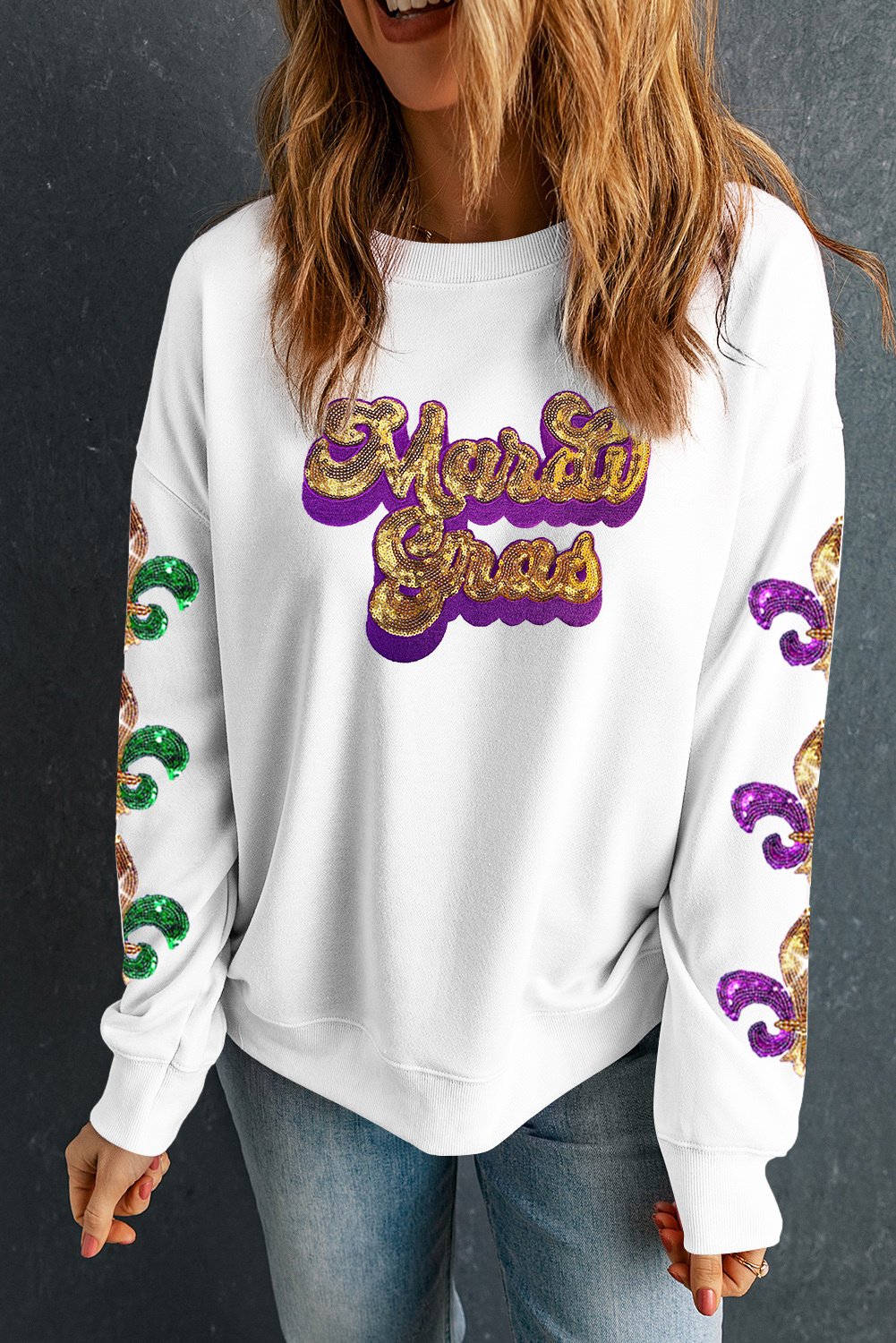 Mardi Gras Pailletten Sweatshirt