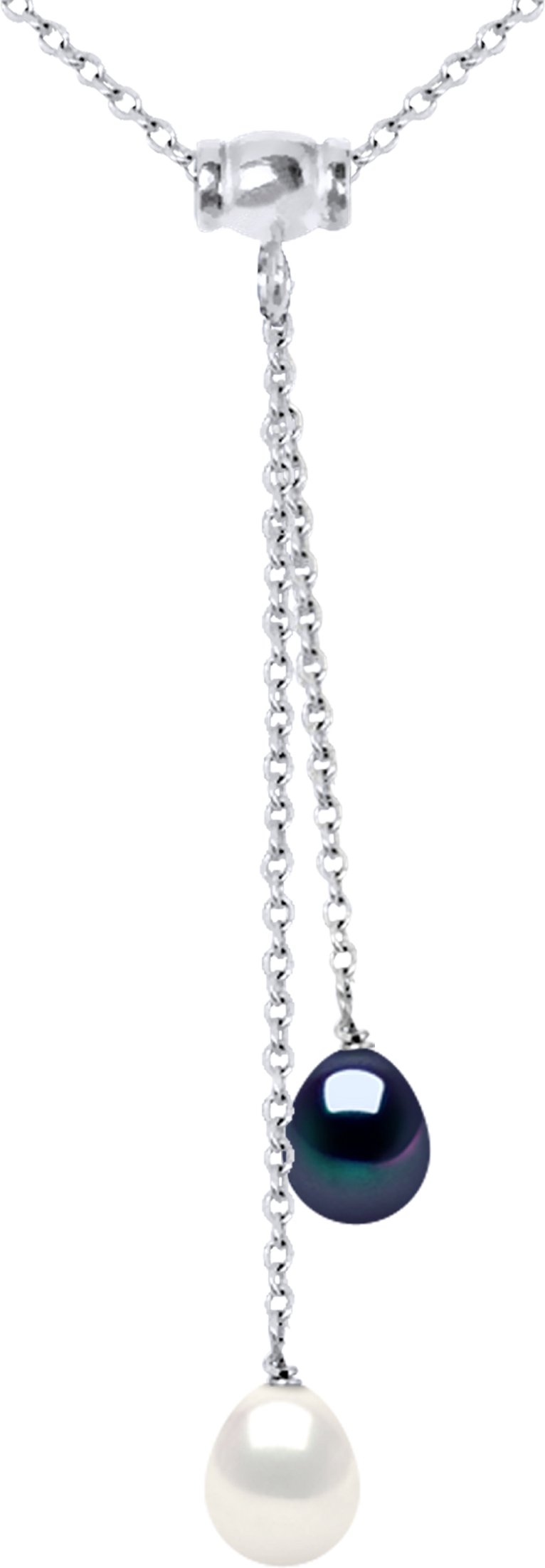 DIADEMA - Halskette - DUO 2 echte Süßwasserperlen - Schwarz & Weiß - Silber