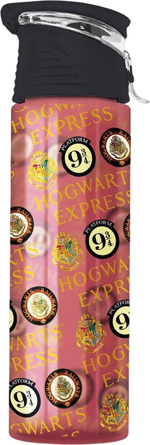 Harry Potter - Wasserflasche "Platform 9 3/4", Hogwarts Wappen, Kunststoff (Rot/Gelb/Schwarz)