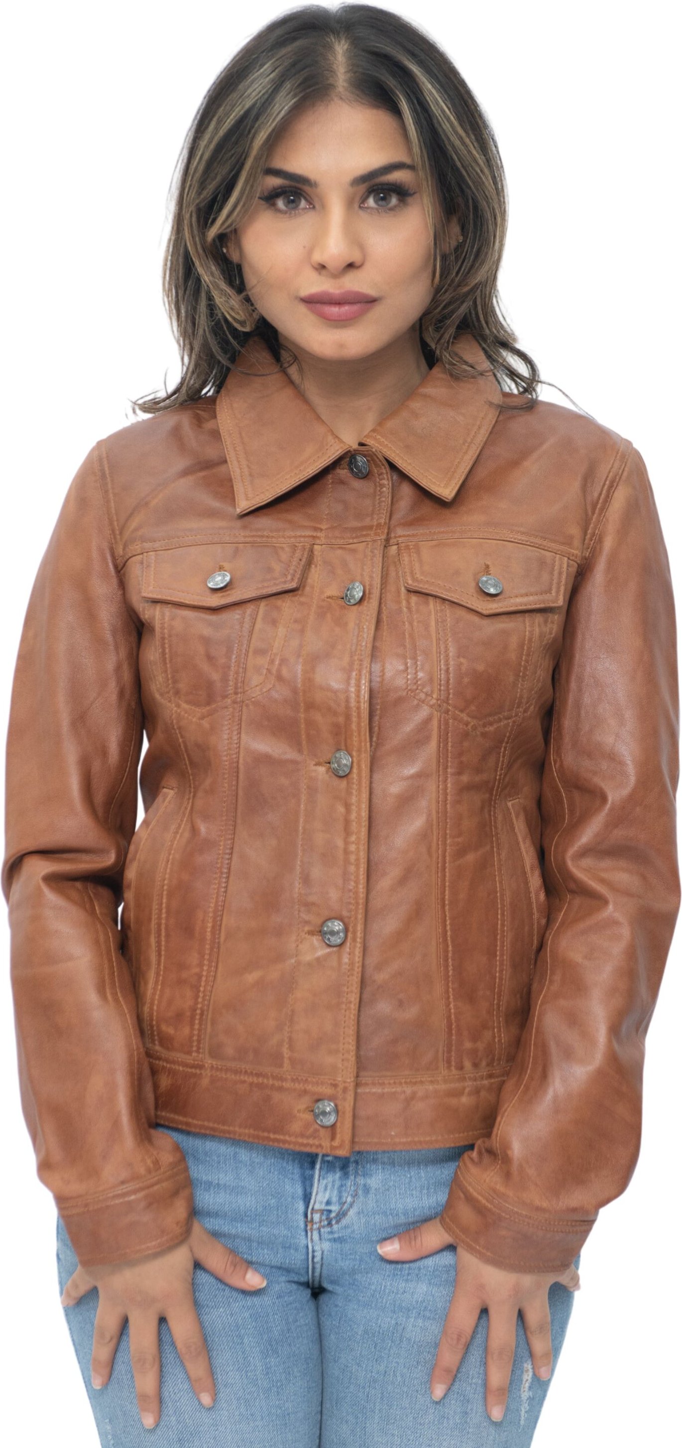 Damen-Trucker-Jeansjacke aus Leder – Anderlecht