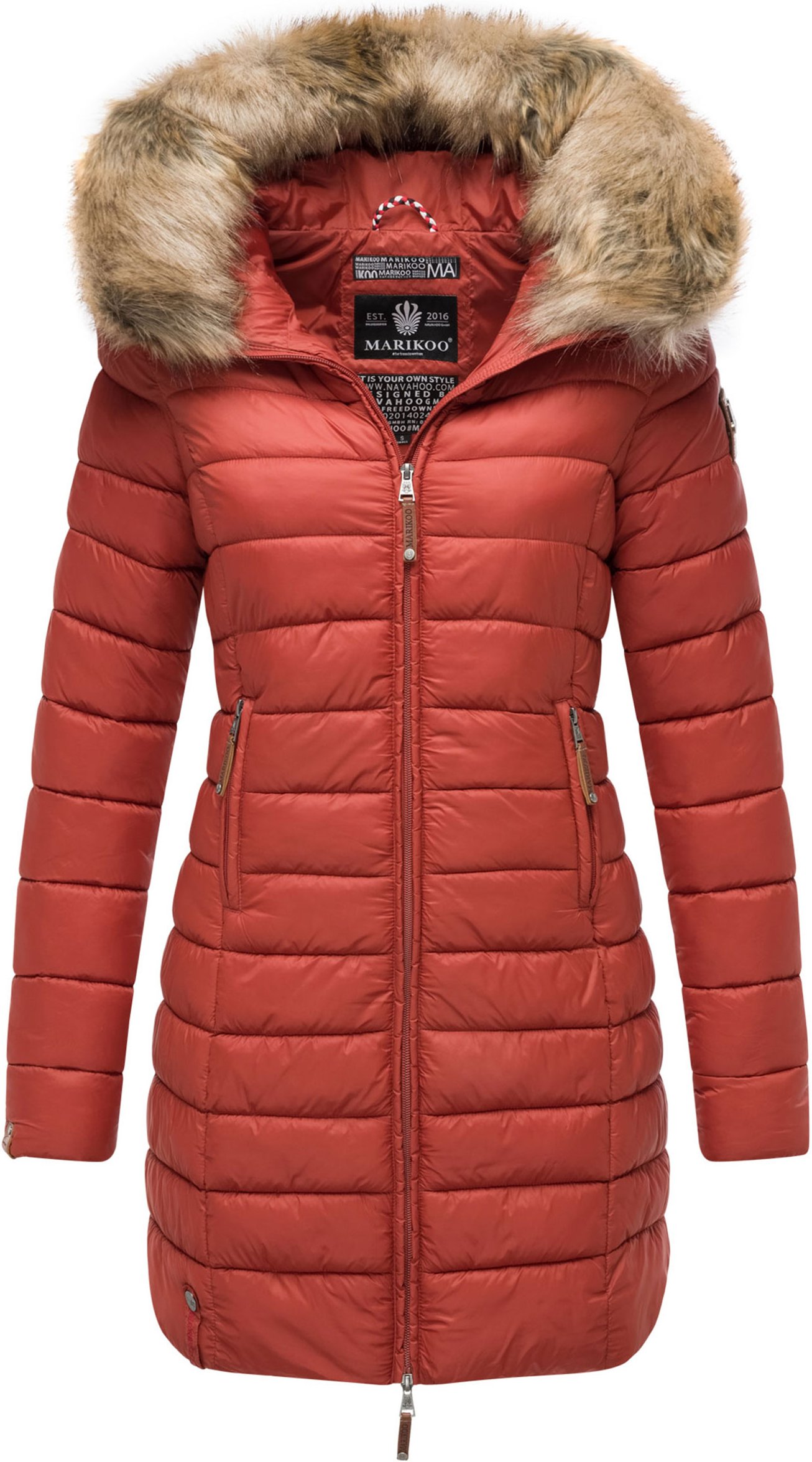 Marikoo Damenjacke Rose mit Steppdesign & abnehmbarem Kunstfellkragen