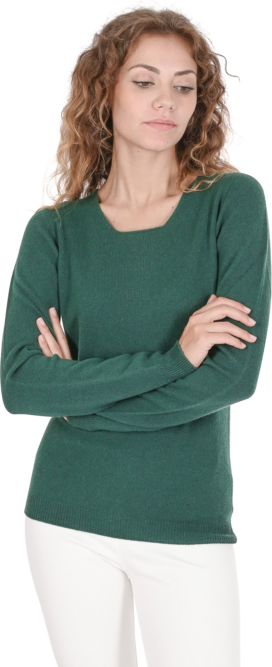 Thumbnail - Crown of Edinburgh Cashmere Damen Gruner Kaschmirpullover