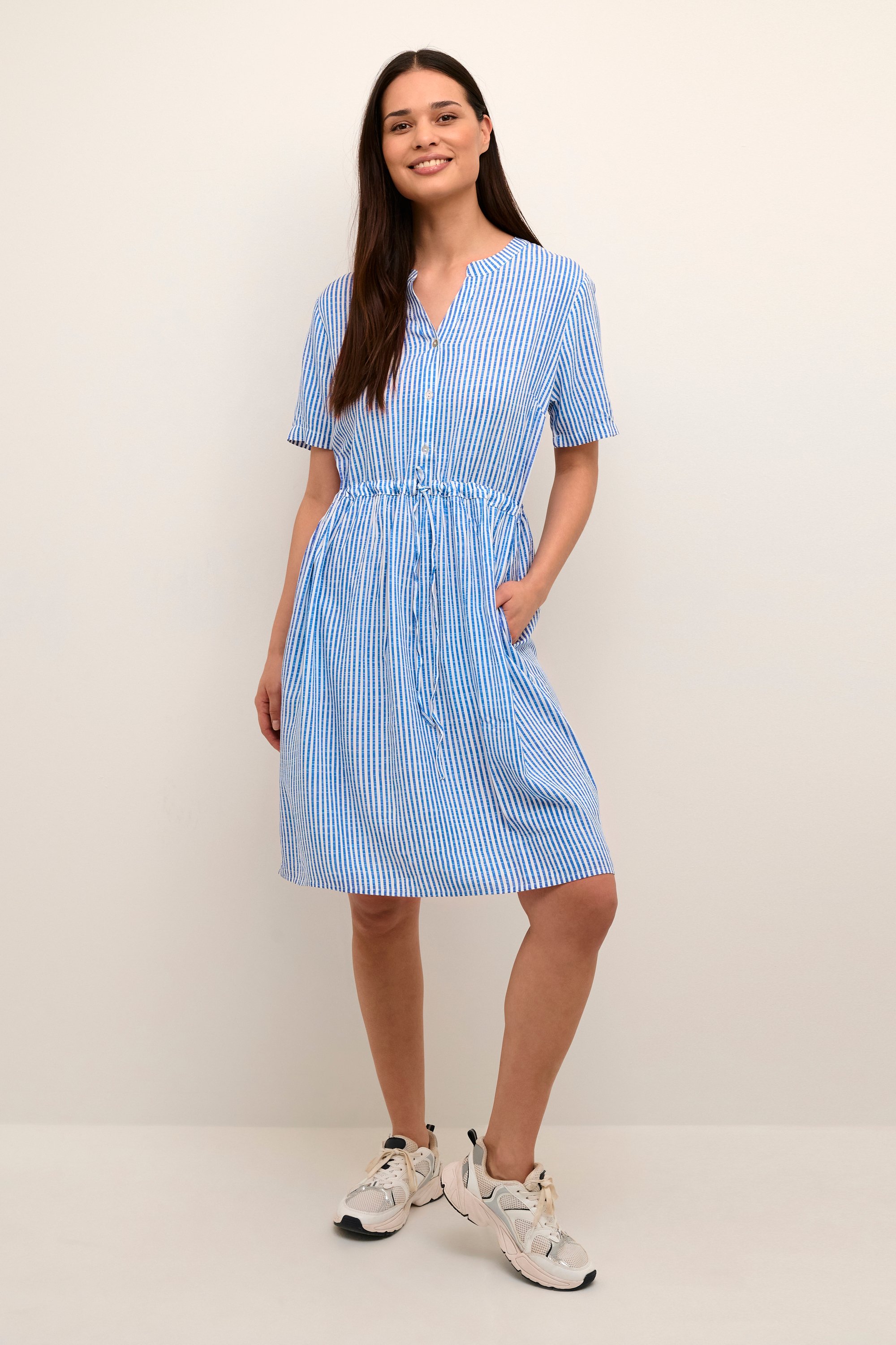 Thumbnail - Kleid Weibliche Silhouette blue white