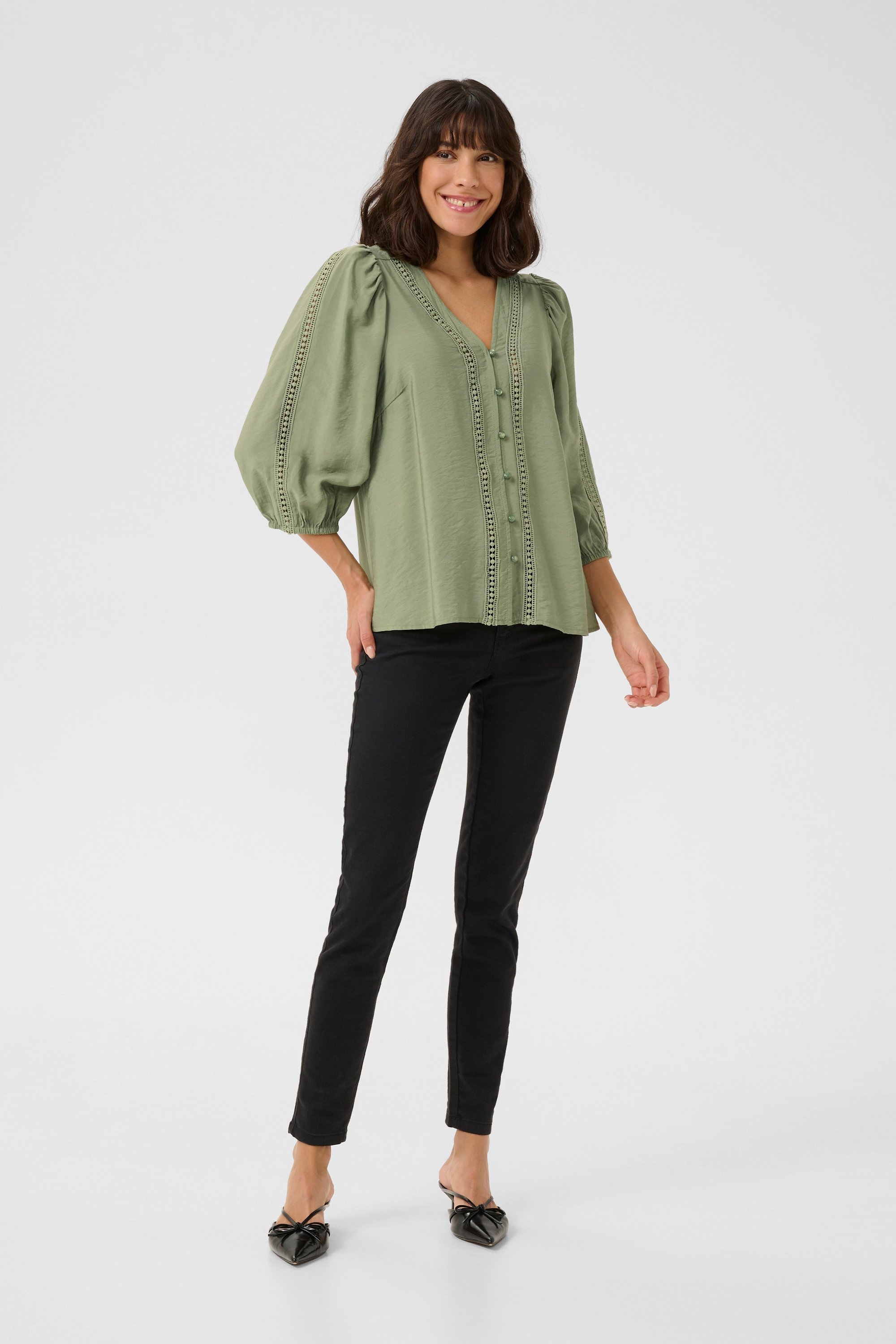 Langarm-Bluse Loose fit Oil Green