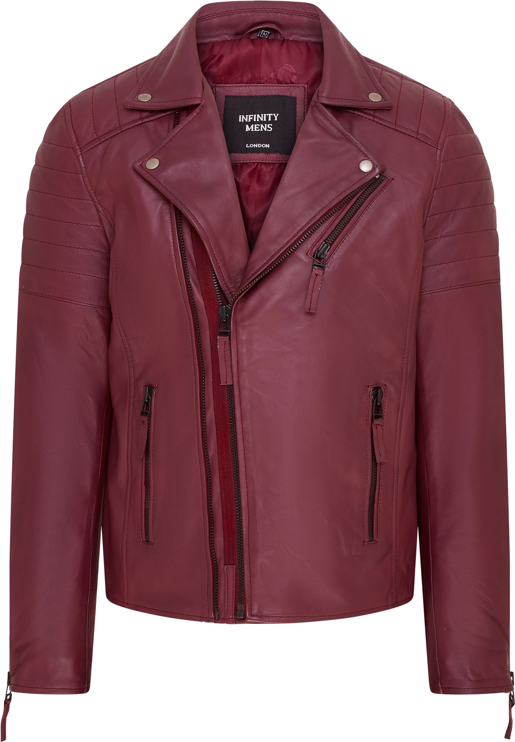 Burgunderrote Brando Double Cross Zip Leder-Bikerjacke für Herren – Fagernes