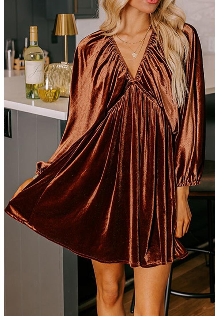 Thumbnail - Elegantes Langarm-Mini-Kleid Stylisches V-Ausschnitt-Design Bequemer Stoff