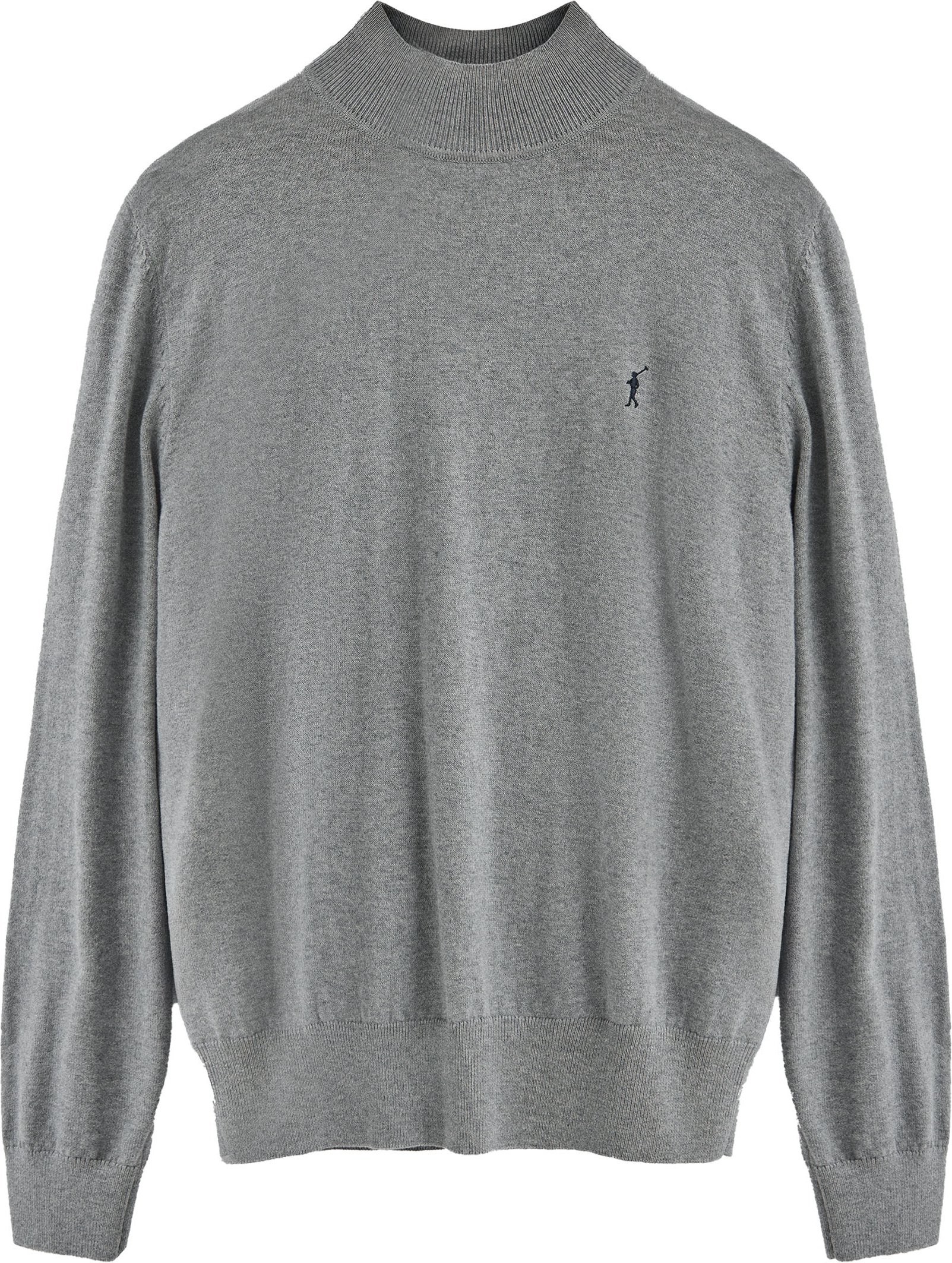 Pullover grau meliert mit Perkins-Kragen aus Wollgemisch mit gesticktem Rigby Go-Logo
