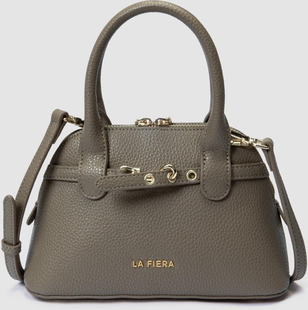 LA FIERA Mini-Henkeltasche mit genarbter Oberfläche in Taupe-Grau
