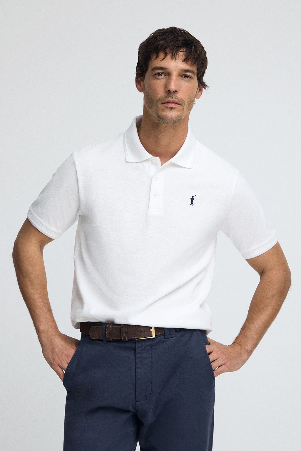 Poloshirt weiß aus Pikee mit gesticktem Rigby Go-Logo