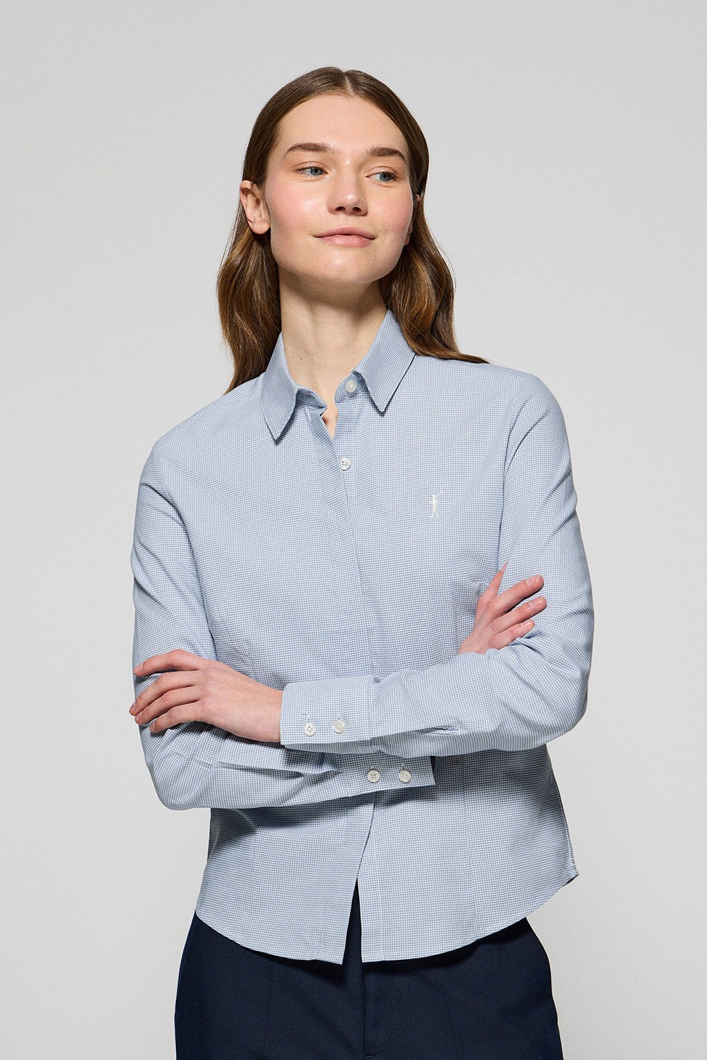 Hemd Hahnentritt blau mit gesticktem Rigby Go-Logo