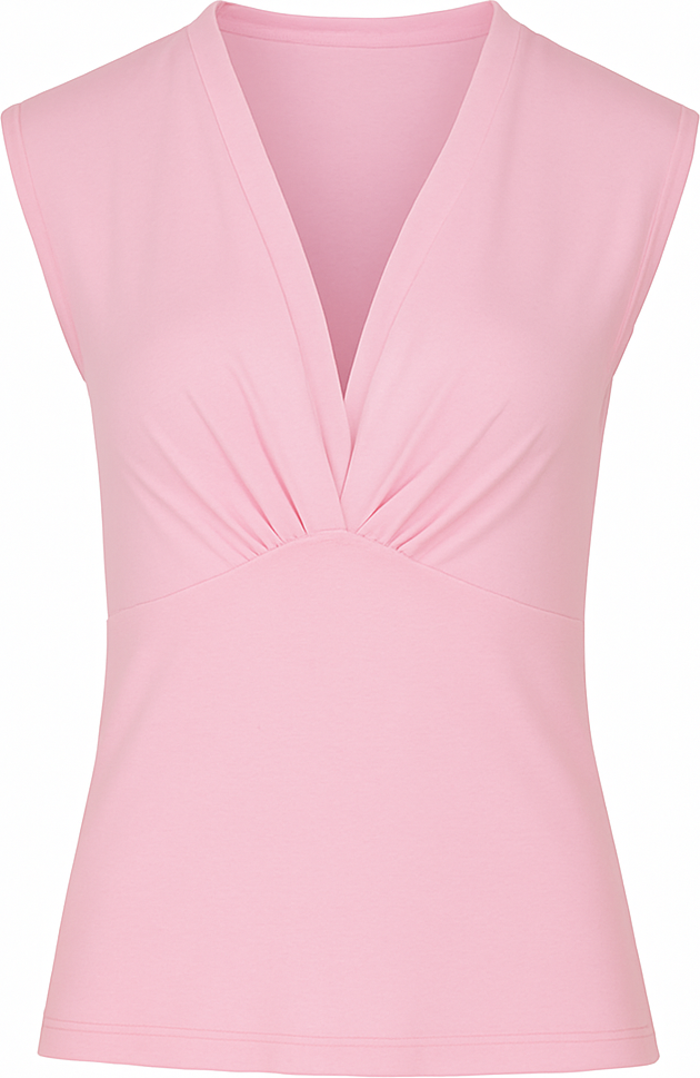 Ärmelloses, tailliertes Top mit V-Ausschnitt in Rose – Weicher Viskose-Mischstoff