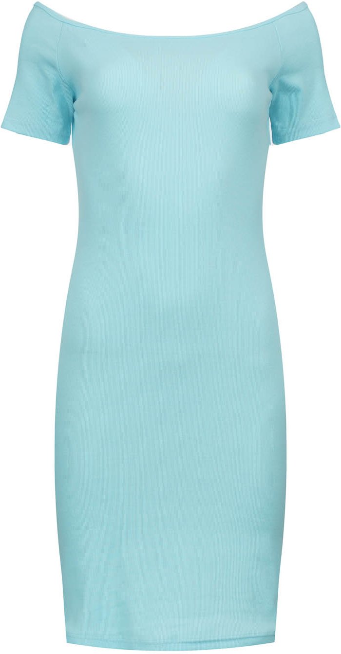 Schulterfreies Geripptes Kleid - Aqua Blau, Einheitsgröße