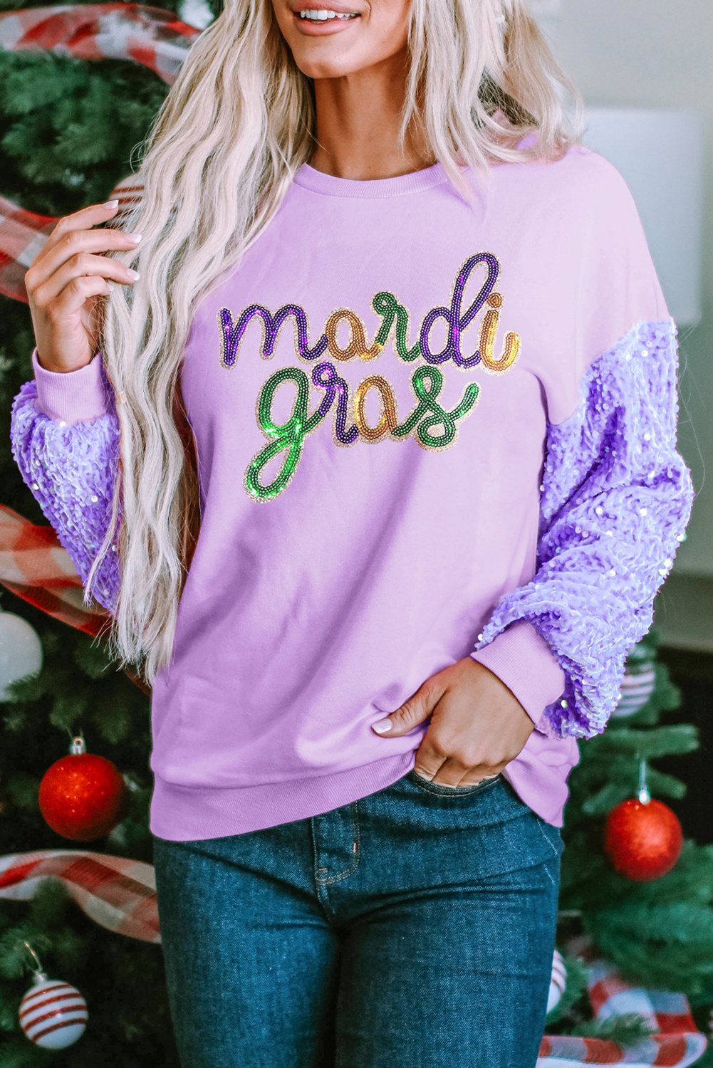 Paillettenärmel Mardi Gras Pullover