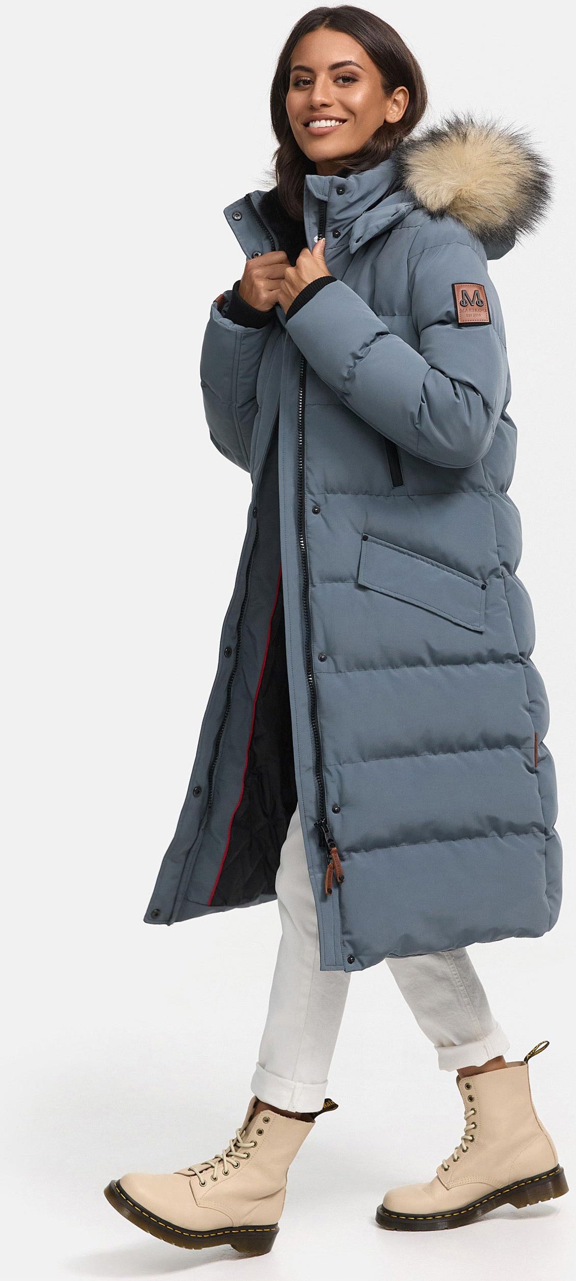 Marikoo Damen Winterjacke – Schneesternchen, lang mit Kapuze & Fellkragen