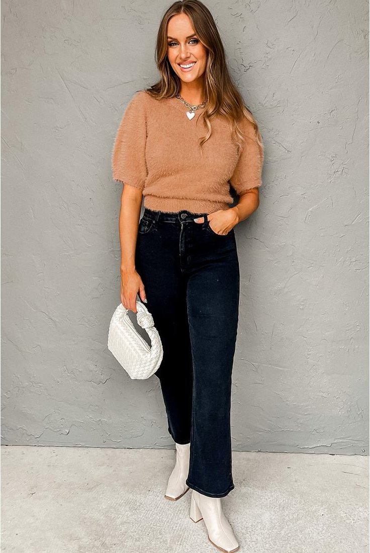 Thumbnail - Azura Exchange Light Französisch Beige Fuzzy Kurzarm-Pullover
