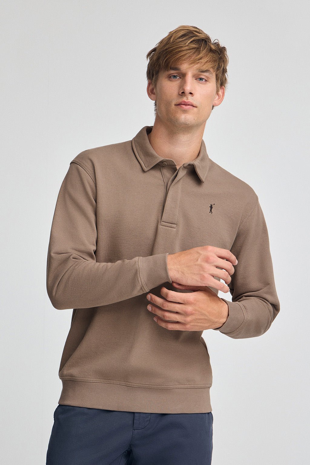 Polo-Sweatshirt braun im Regular Fit mit Rigby Go-Logo