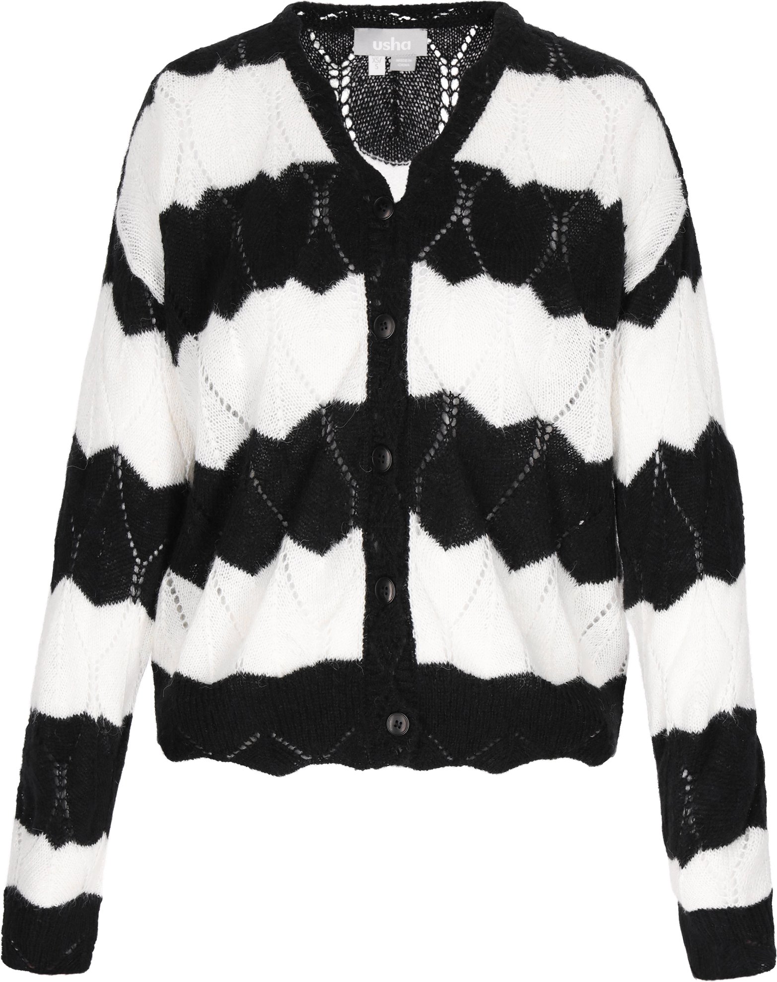 usha Strickjacke Frauen schwarz/offwhite