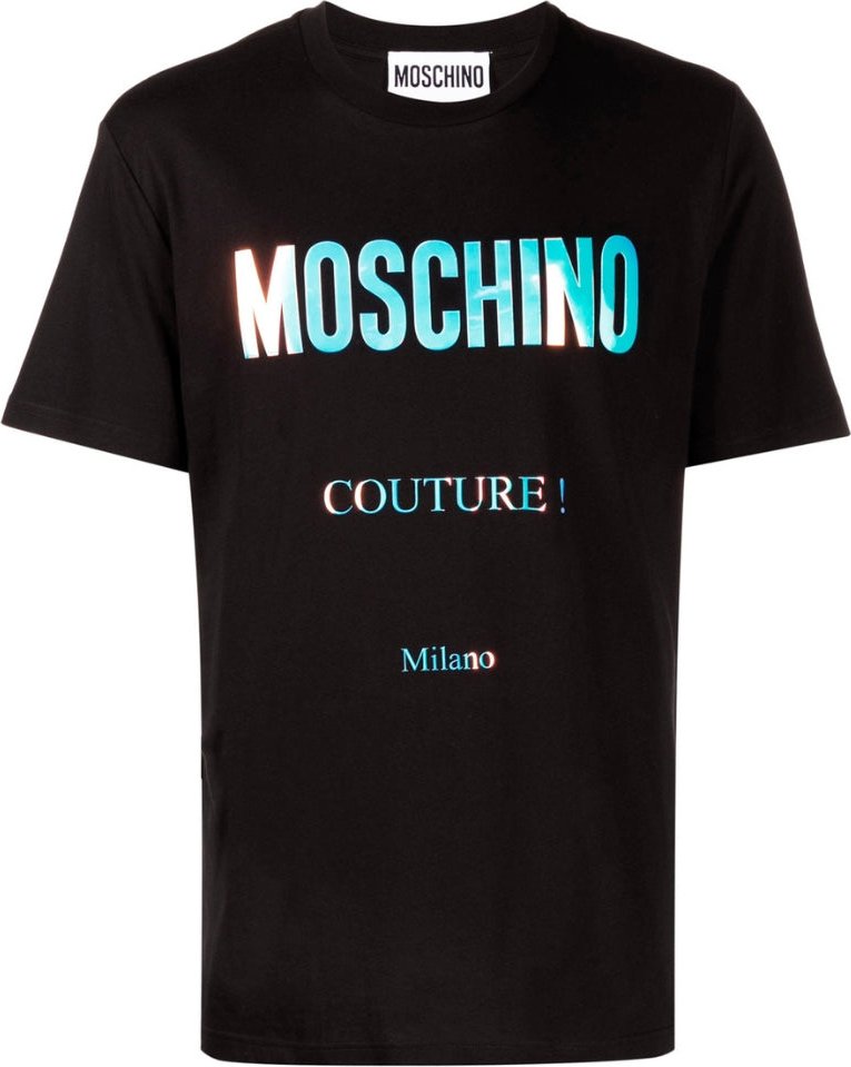 Moschino Couture - Schwarzes T-shirt Mit Reflektierendem Logo