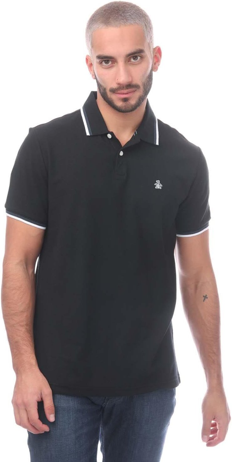 Original Penguin - Poloshirt Mit kontrastfarbenen Streifen für Herren (Schwarz)