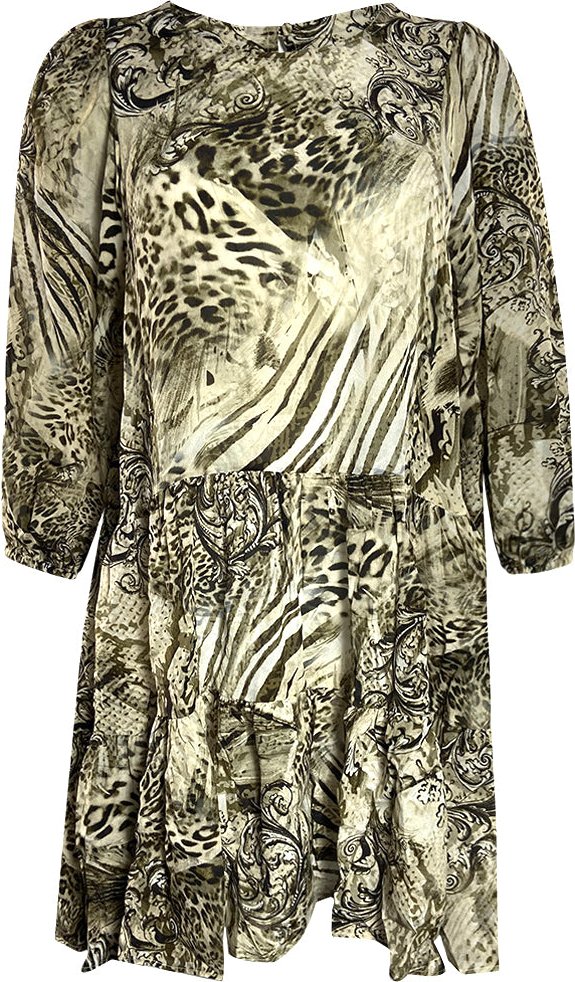 Inoa Makucha Panthera 1202117 Mehrlagiges Kleid aus brauner Seide mit Ruschen