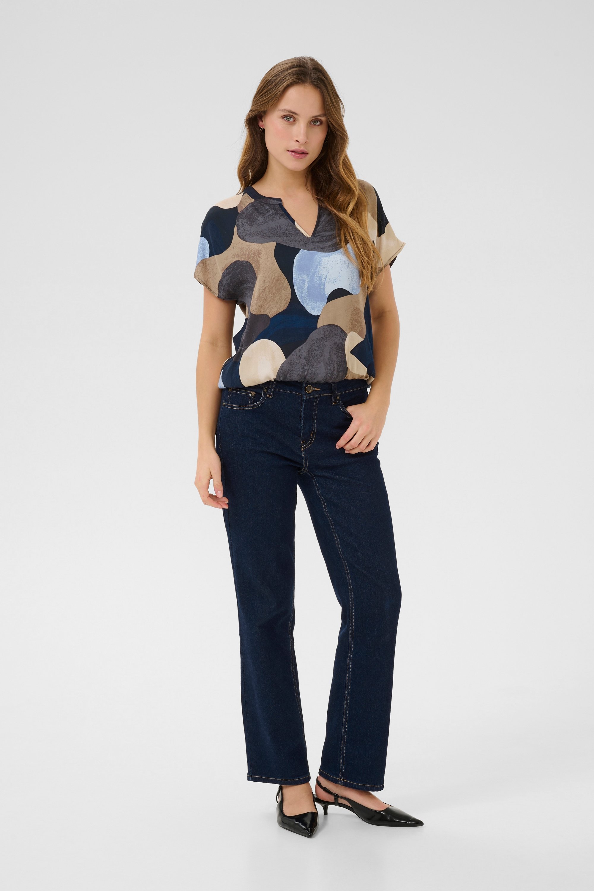 Kurzarm-Bluse Relaxed fit Blue Art multicolour