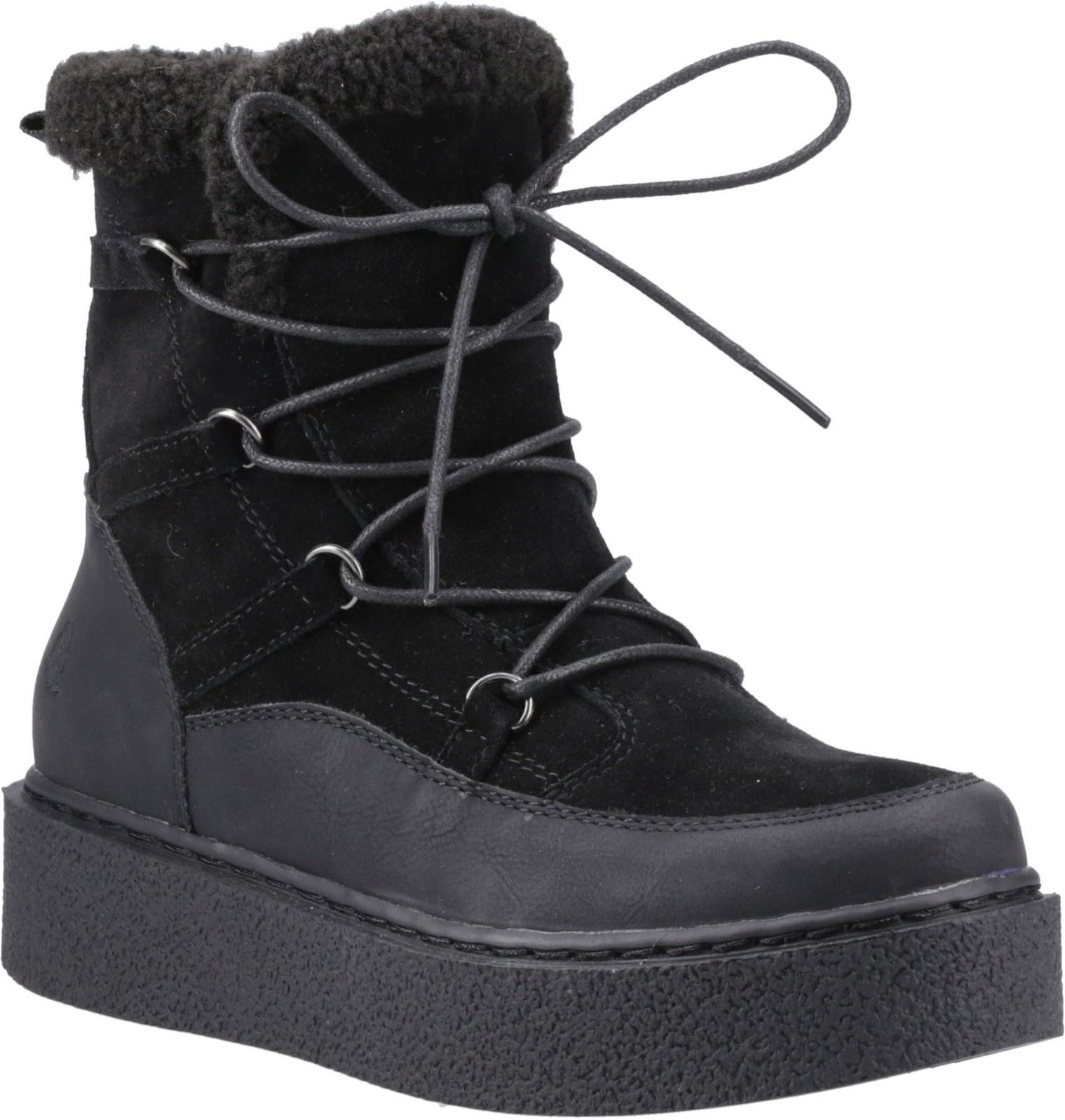 Thumbnail - Hush Puppies Bronte Wildleder Damen Schwarz Winter Stiefeletten bis zur Kniehöhe