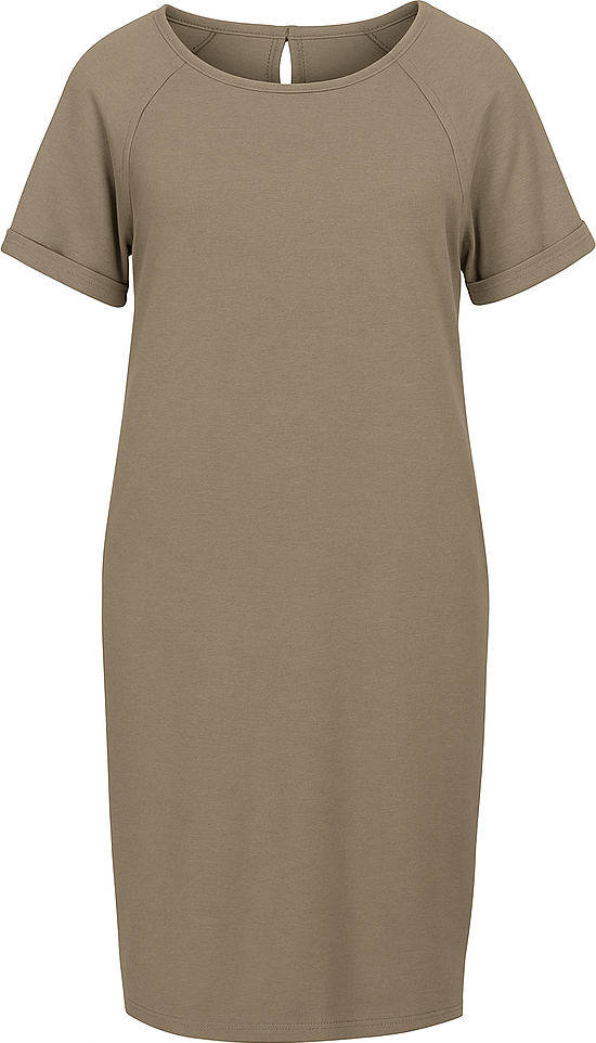 Kamelfarbenes, kurzärmliges Punto di Roma-Kleid mit Taschen