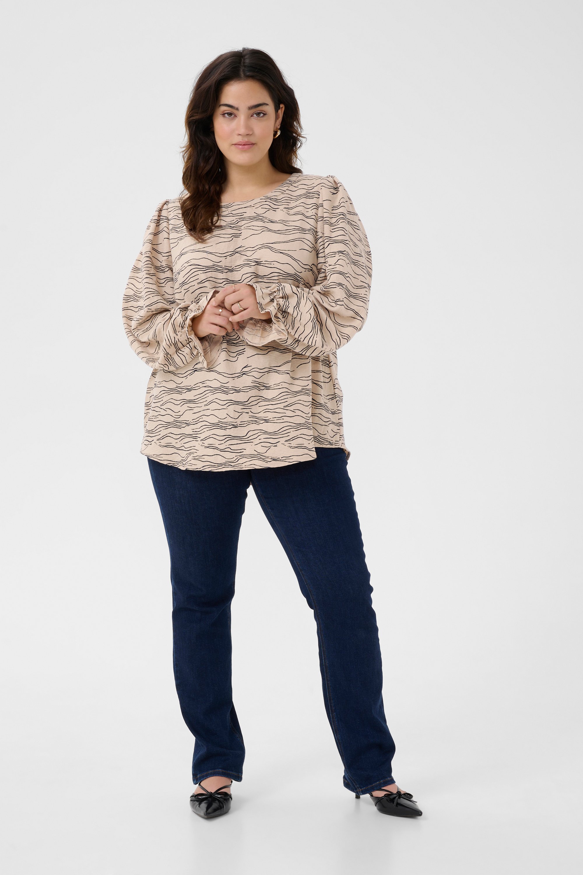 Langarm-Bluse Regular fit Nomad w. Black Deep graphic beige