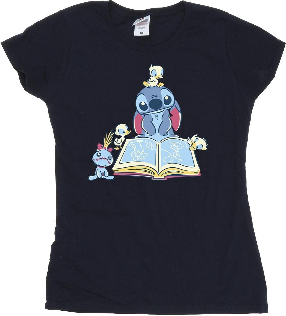 Disney - "Lilo & Stitch Reading A Book" T-Shirt für Damen (Marineblau)