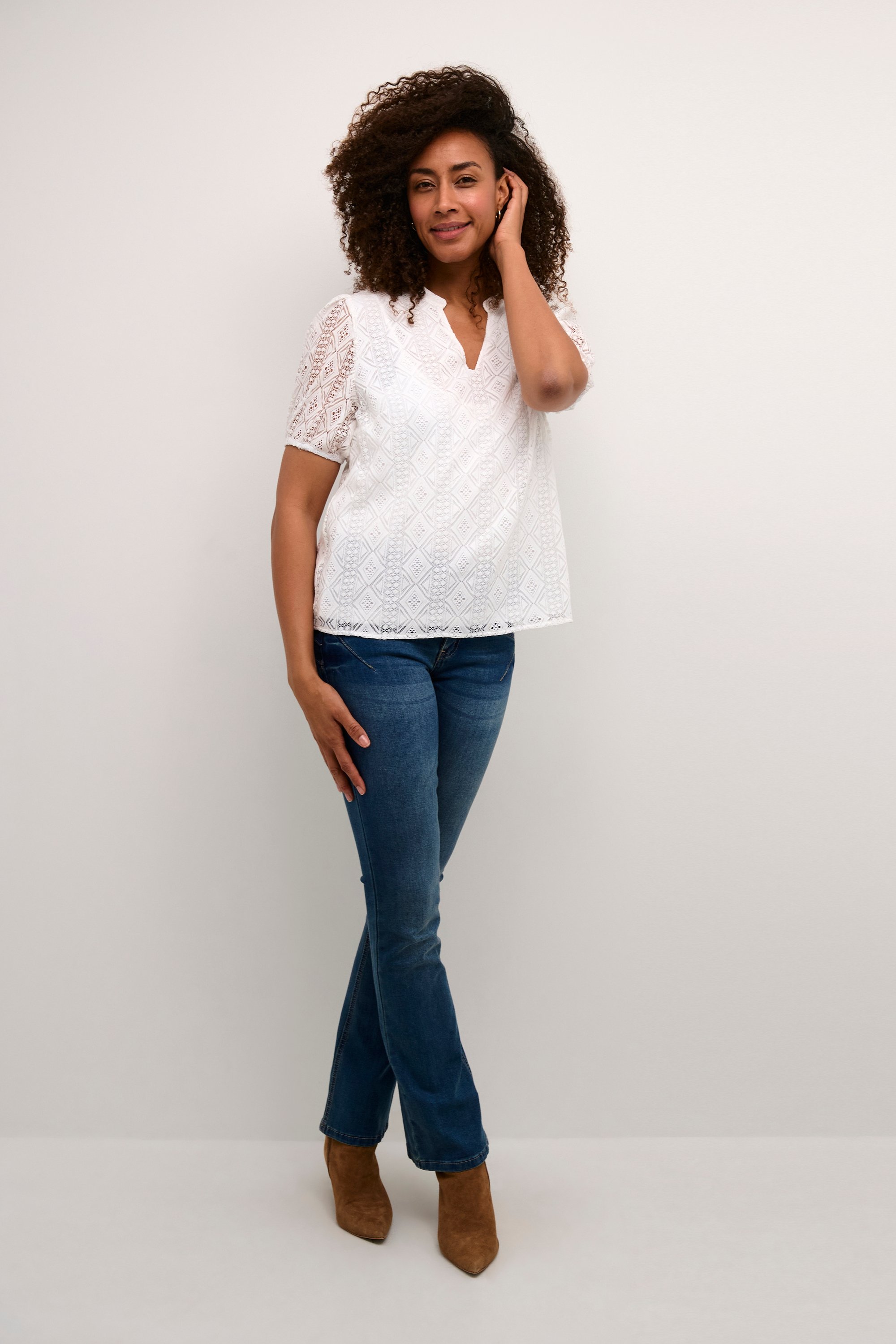 Bluse mit kurzen Ärmeln im Regular Fit white