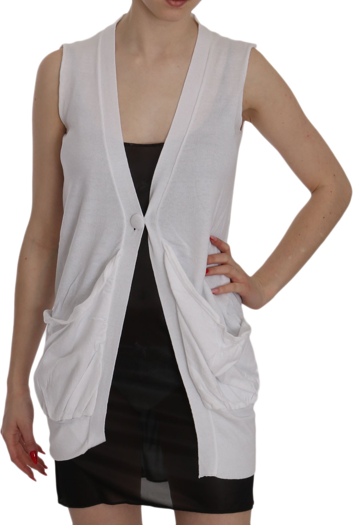 PINK MEMORIES Weiß 100% Baumwolle Ärmelloses Cardigan Oberteil Weste