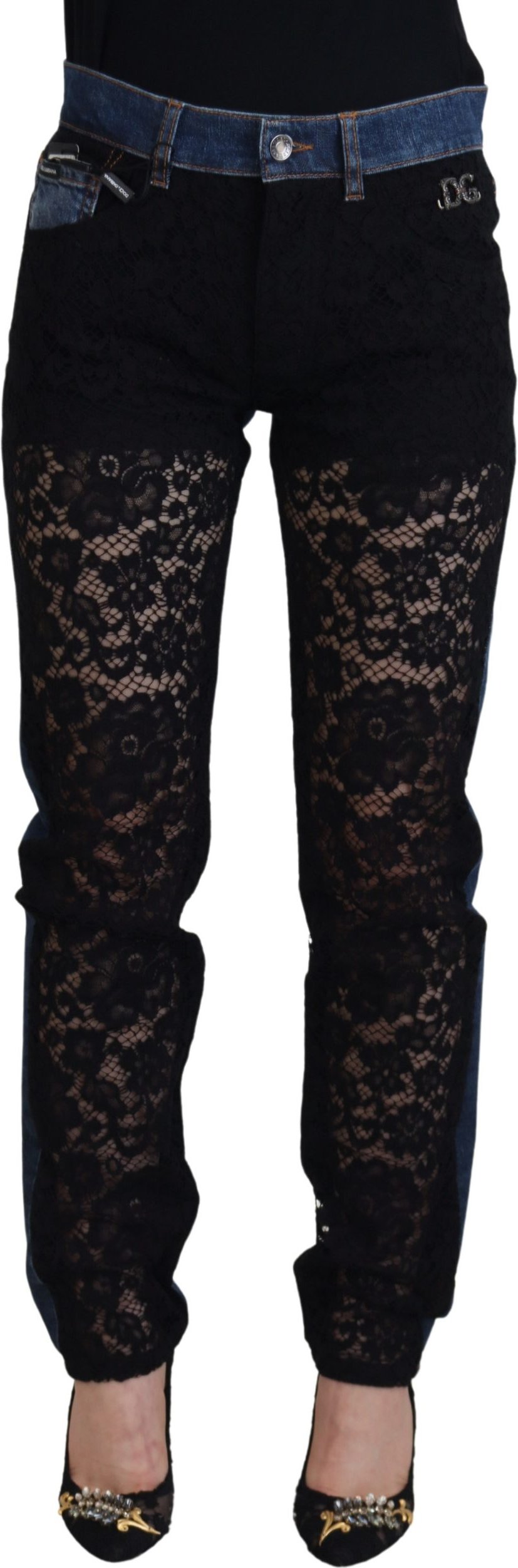 Spitzen-Einsatz Denim-Jeans Modellpan74208