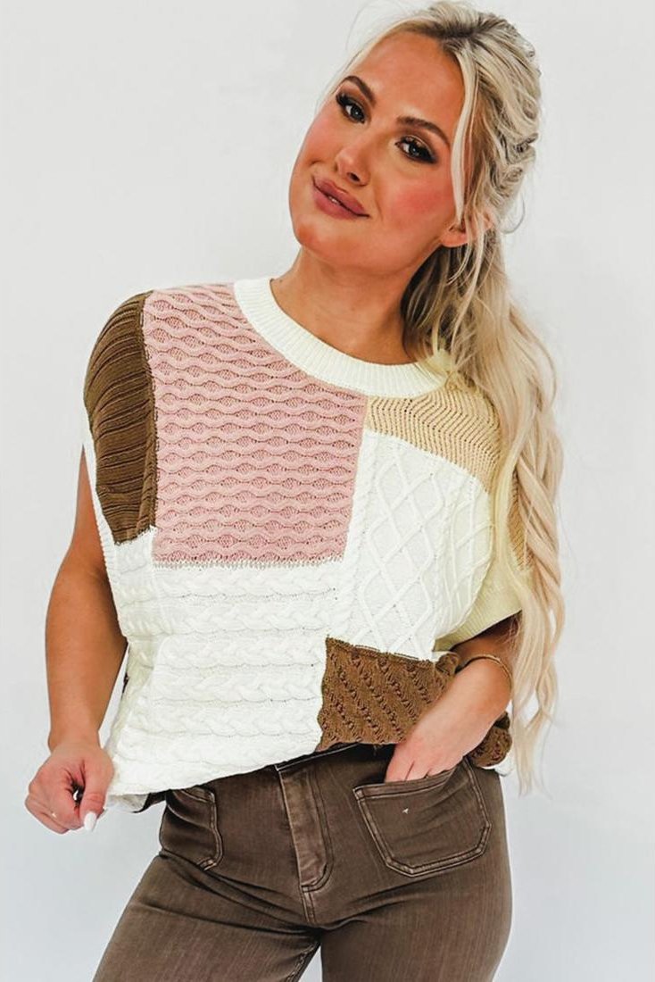 Thumbnail - Azura Exchange Mehrfarbiger Colorblock Mix Strukturierter Pullover-T-Shirt
