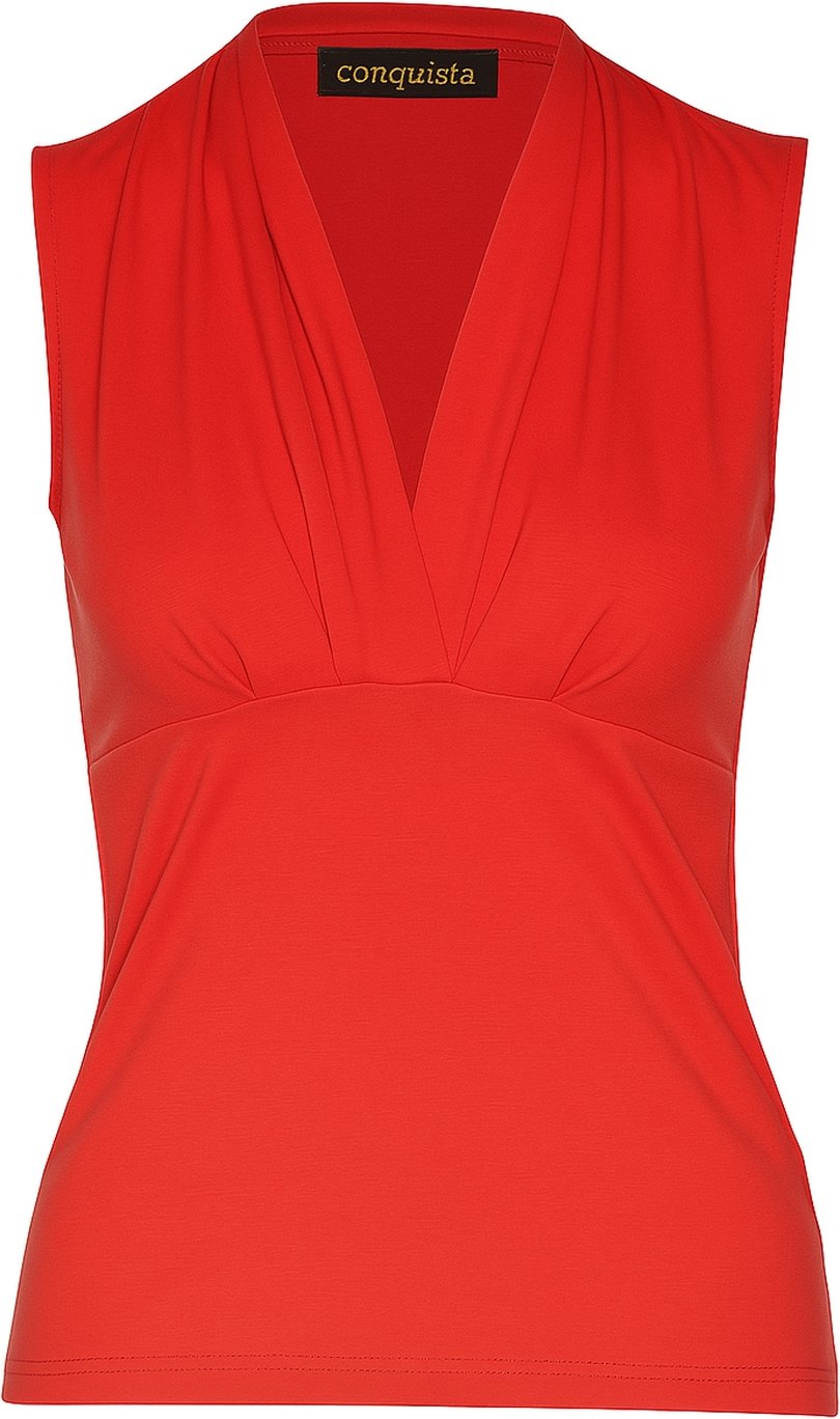 Rotes ärmelloses Jersey-Oberteil mit V-Ausschnitt – Stretch-Baumwollmischung