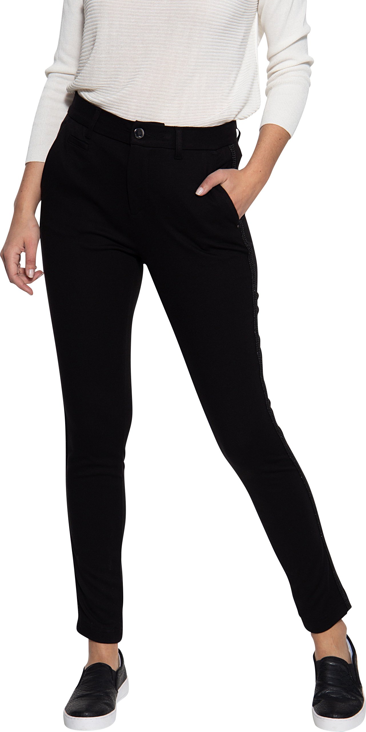 Amor, Truth & Trust Damen ATT JEANS Stretchhose mit seitlichem Streifen Ruby schwarz